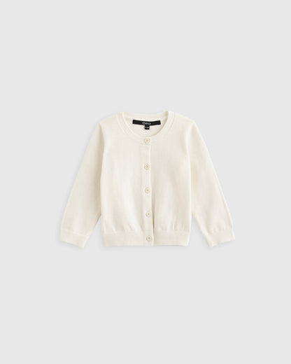 100% Organic Cotton Crewneck Cardigan - 0-3M / Ivory