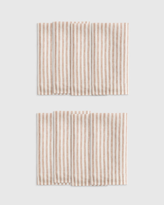 European Linen Wide-Hem Stripe Napkins (Set of 8) - One Size / Mist/White Stripe
