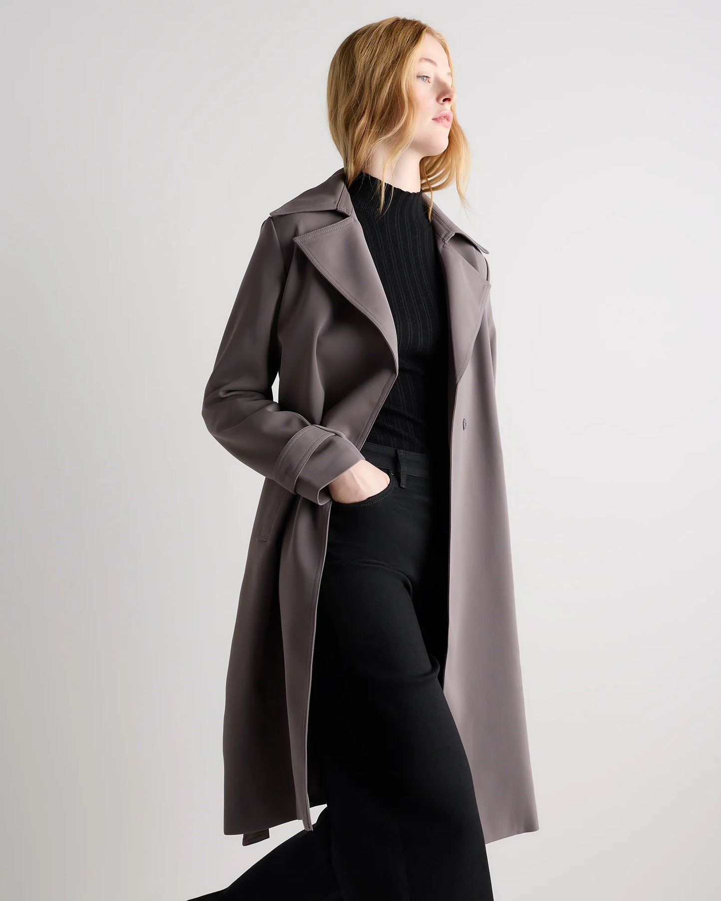 Stretch Crepe Trench Coat - XS / Olive