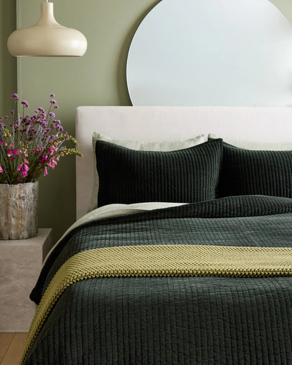 Cotton Velvet Channel Quilted Sham Set - Standard / Glacier Blue