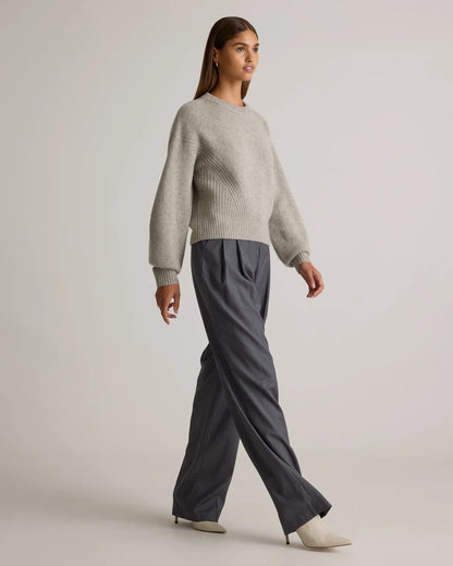 100% Yak Wool Pointelle Detail Relaxed Crew - XS / Heather Brown