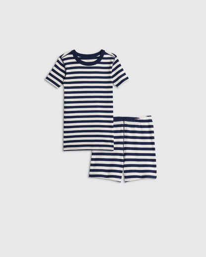 100% Organic Cotton Short Sleeve and Shorts Pajama Set - 2T / Navy Stripe