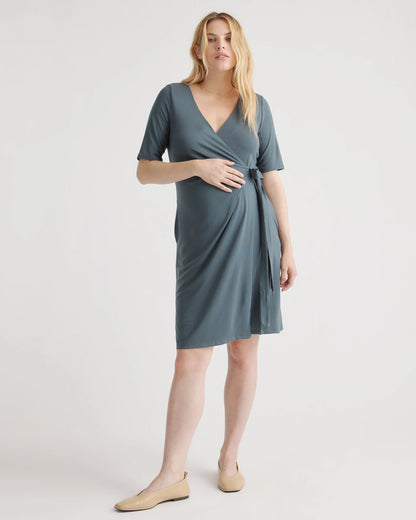 Tencel Jersey Maternity & Nursing Wrap Dress - XS / Dark Olive