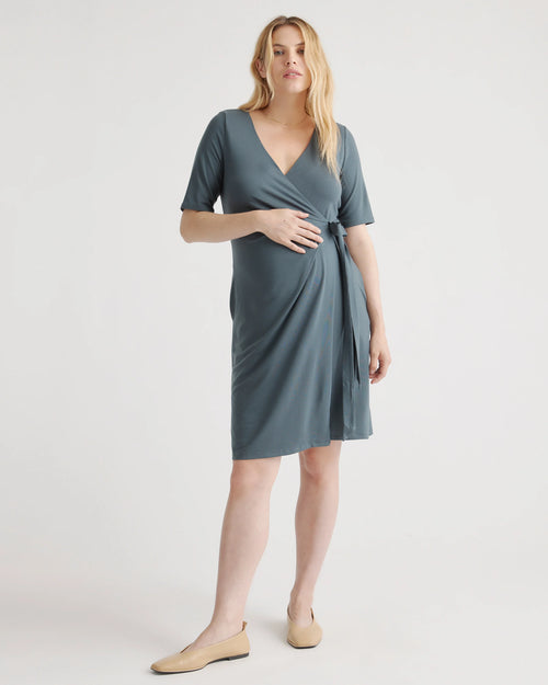 Tencel Jersey Maternity & Nursing Wrap Dress - XS / Dark Olive