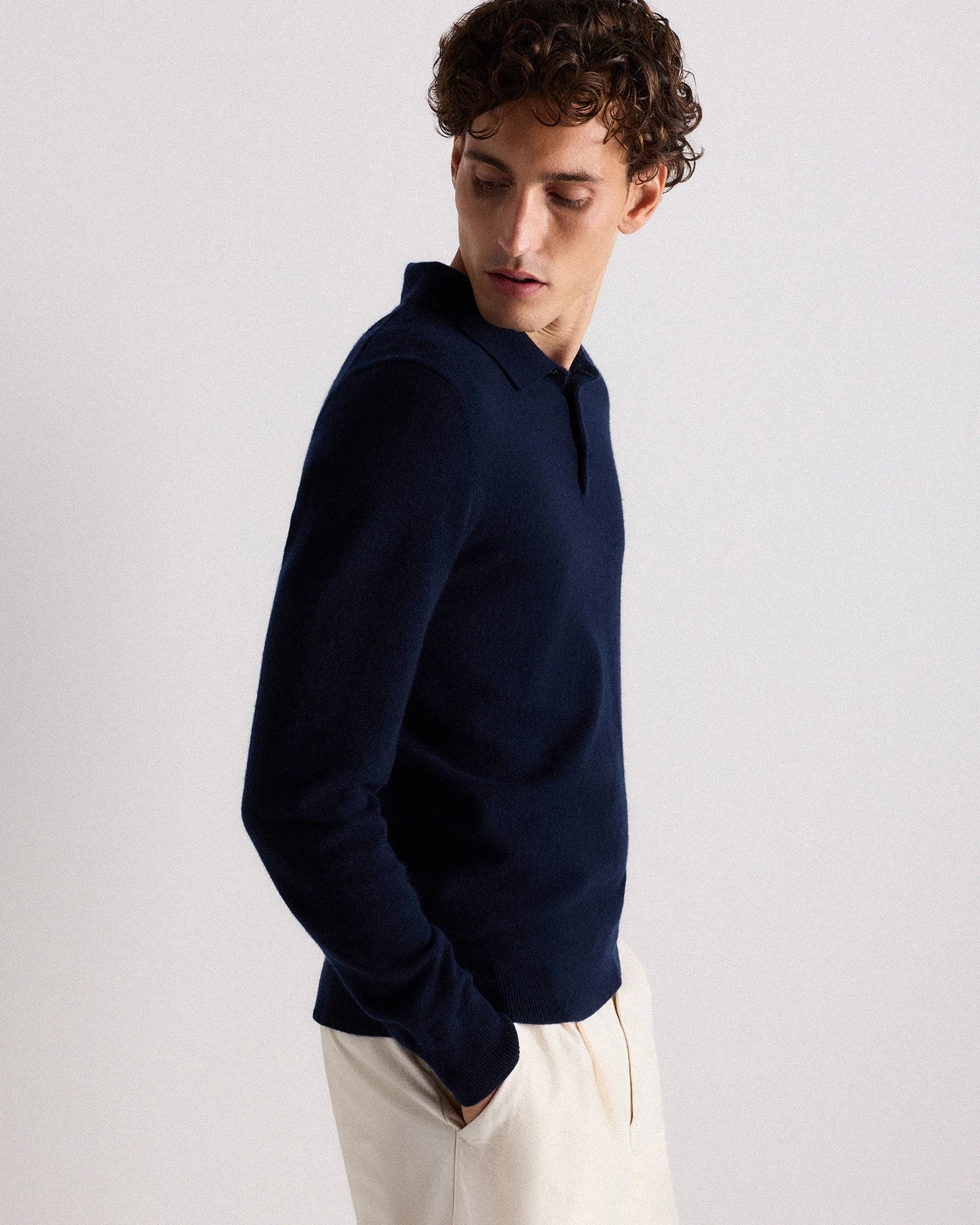 Mongolian Cashmere Polo Sweater - S / True Navy