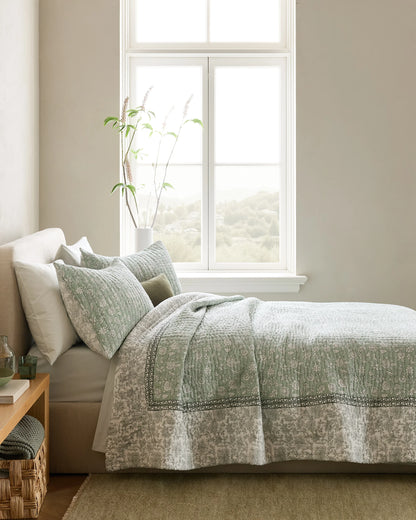 Organic Cotton Block Print Quilt Set - Twin / Green