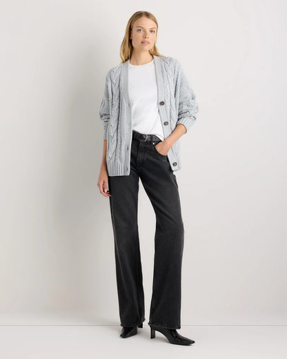 100% Organic Cotton Oversized Cable Cardigan - XS / Heather Brown