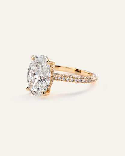 Lab Grown Diamond Oval Pave Cathedral Engagement Ring - 5ct - 4 / Yellow Gold