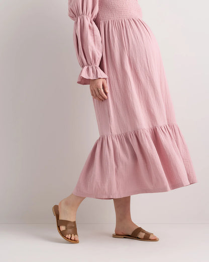 100% Organic Cotton Gauze Maternity Smocked Midi Dress - XS / Wild Cherry