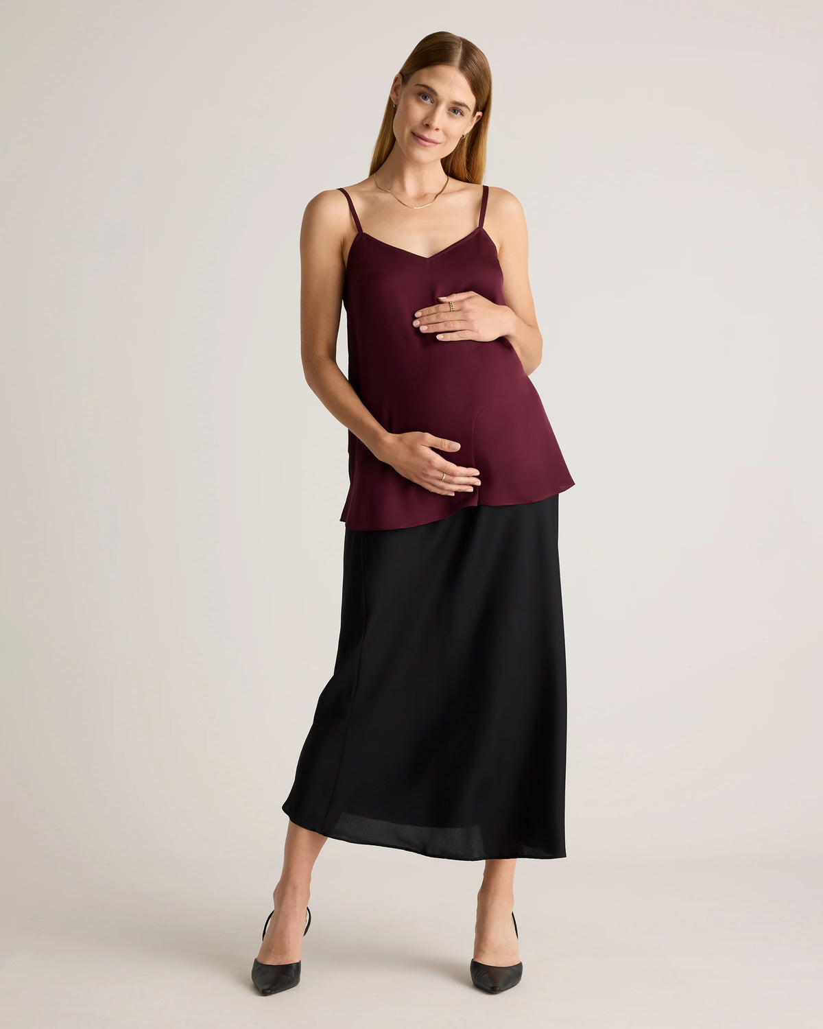 Washable Stretch Silk V-Neck Maternity Cami - XS / Moonstone Blue