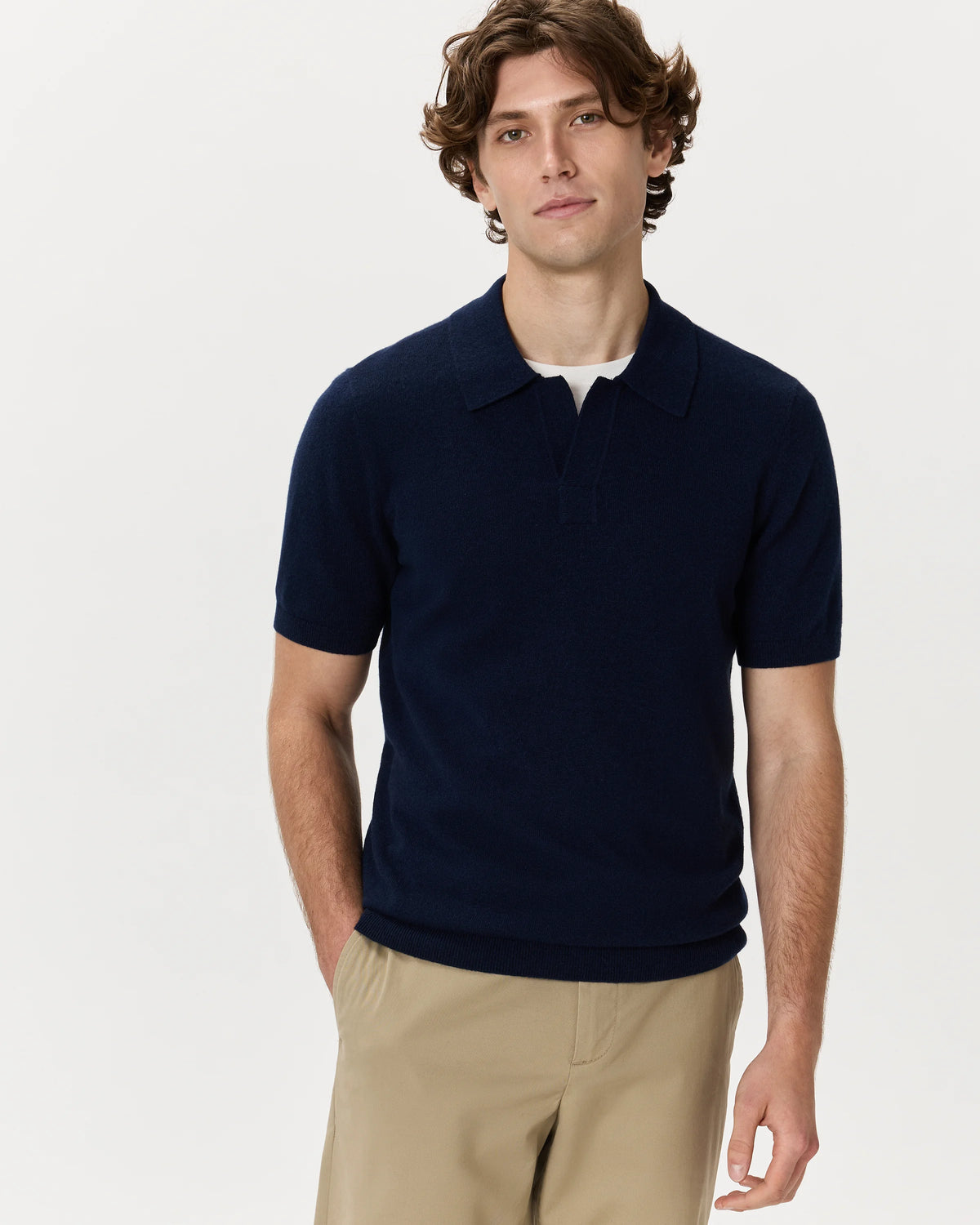100% Mongolian Cashmere Johnny Collar Polo Sweater - S / Oatmeal