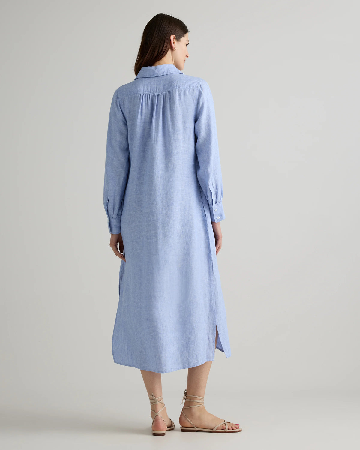 100% European Linen Popover Maxi Dress - XS / Blue Pinstripe