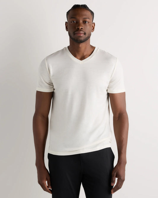 100% Merino Wool All-Season V-Neck Base Layer Tee - XS / Off-White