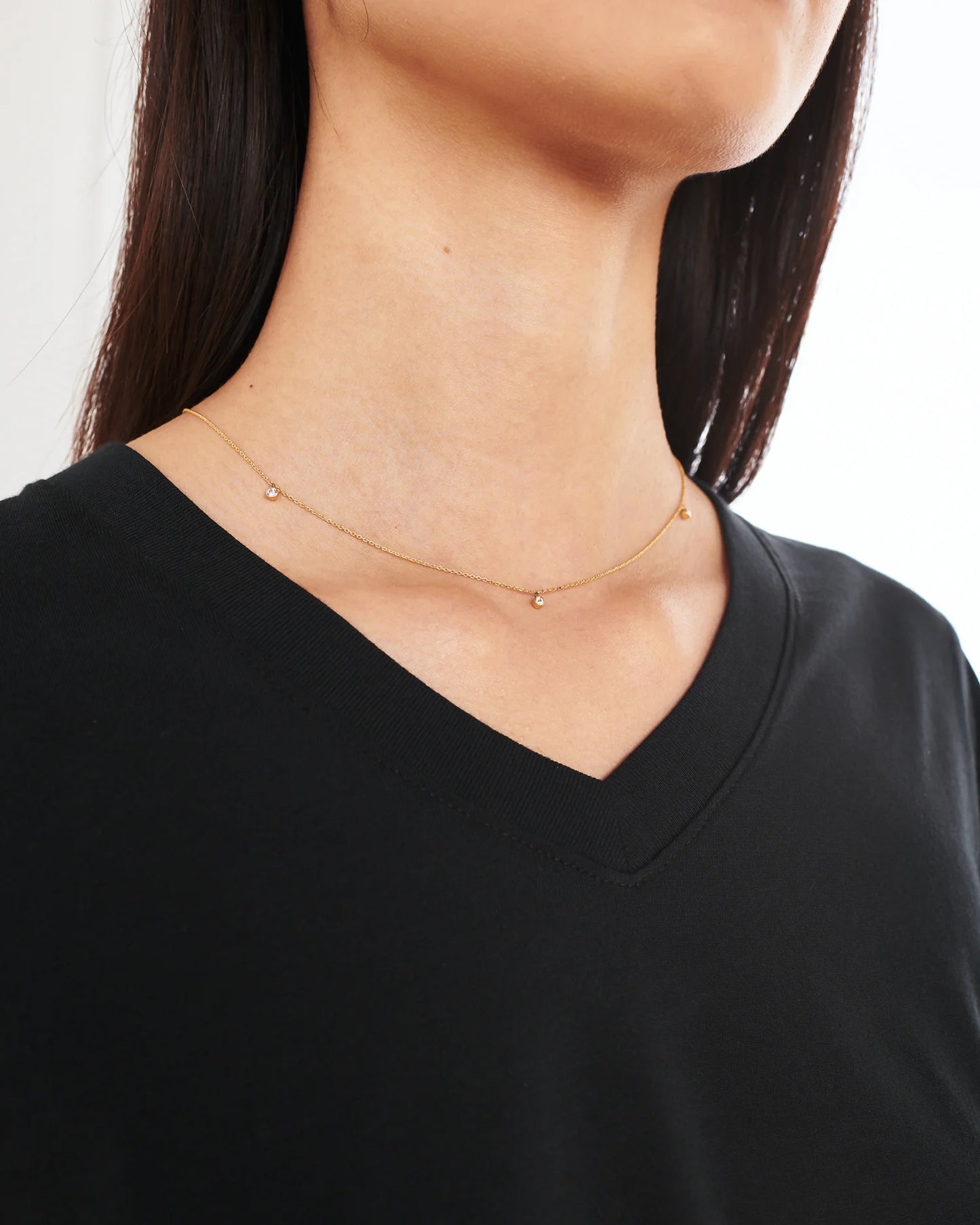 White Sapphire Triple Bezel Drop Choker - One Size / Gold Vermeil
