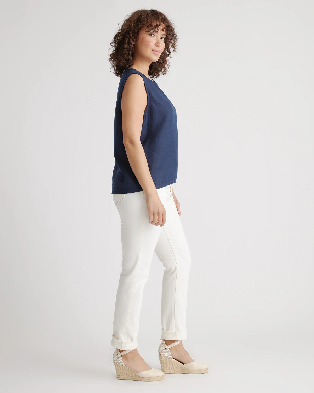 100% European Linen Tank - XS / Black