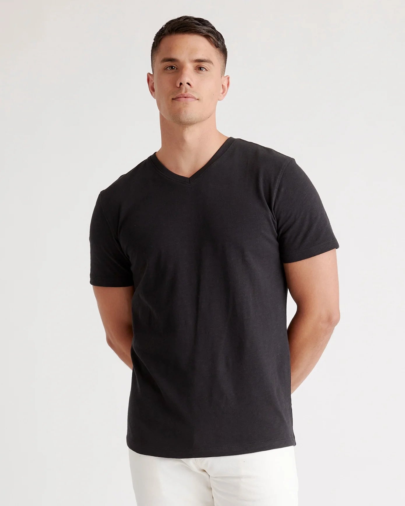 100% Organic Cotton Slub V-Neck Tee - S / Heather Grey