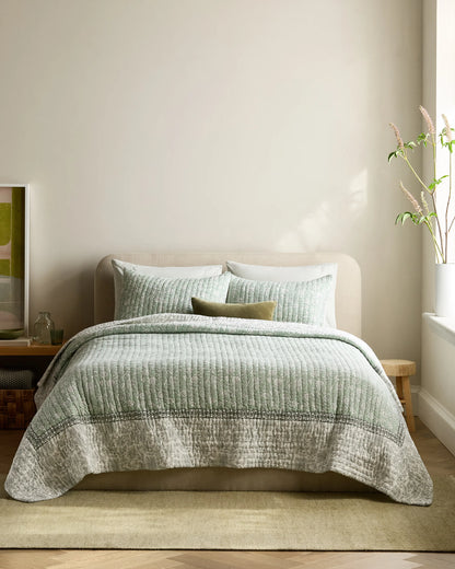 Organic Cotton Block Print Quilt Set - Twin / Green