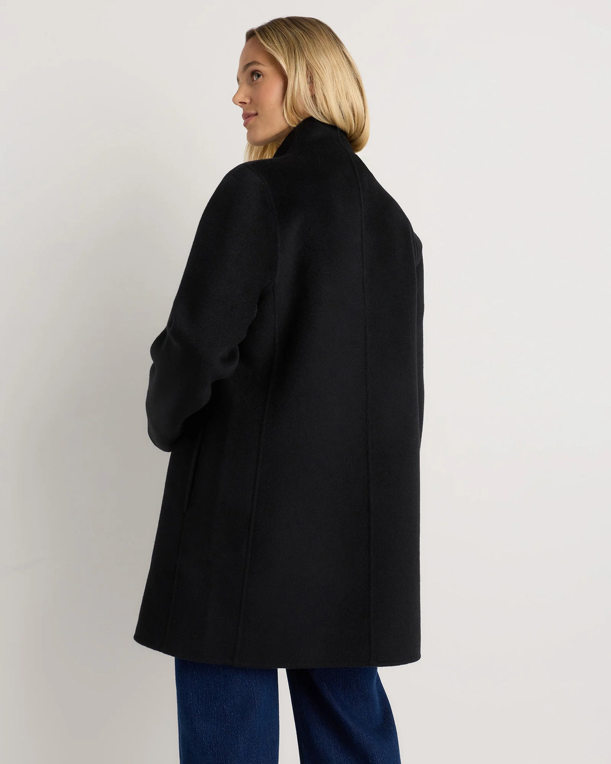 100% Mongolian Cashmere Double-Faced Cocoon Coat - XS / Black