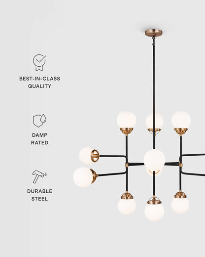 Multi Globe Steel Chandelier - 12 Light / Black