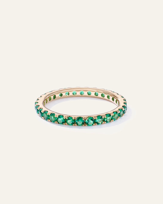 14K Gold Gemstone Pave Eternity Band - 5 / Lab Created Emerald