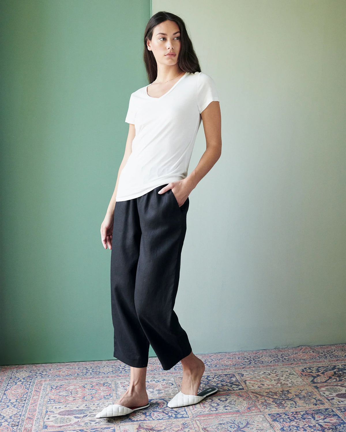 Cotton Modal V-Neck Tee - XS / Navy