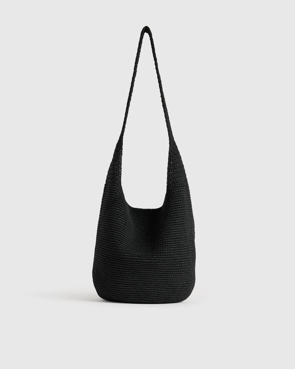 Hand Crochet Hobo Shoulder Bag - One Size / Black
