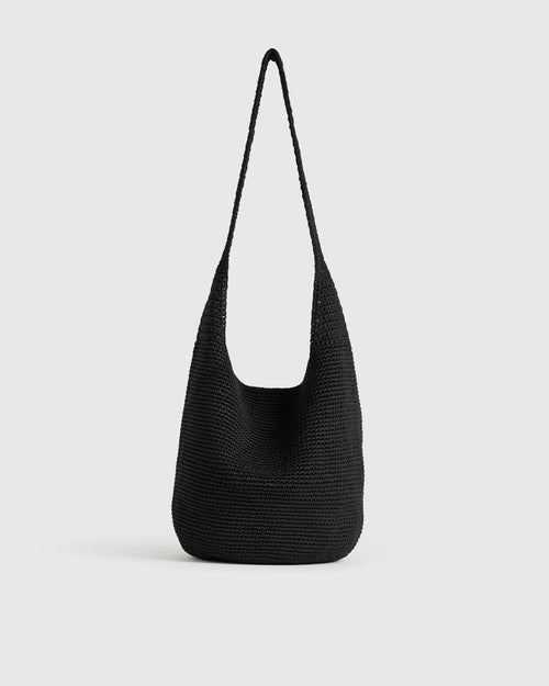 Hand Crochet Hobo Shoulder Bag - One Size / Black