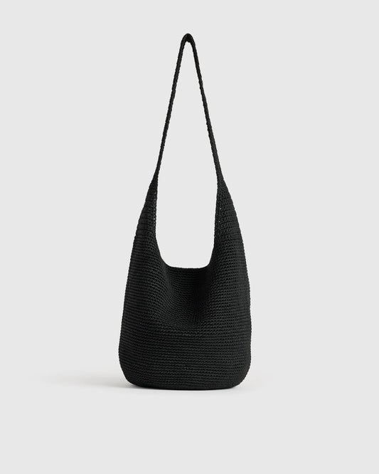 Hand Crochet Hobo Shoulder Bag - One Size / Black