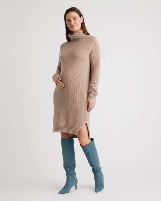 Mongolian Cashmere Fisherman Maternity Sweater Dress - XS / Oatmeal