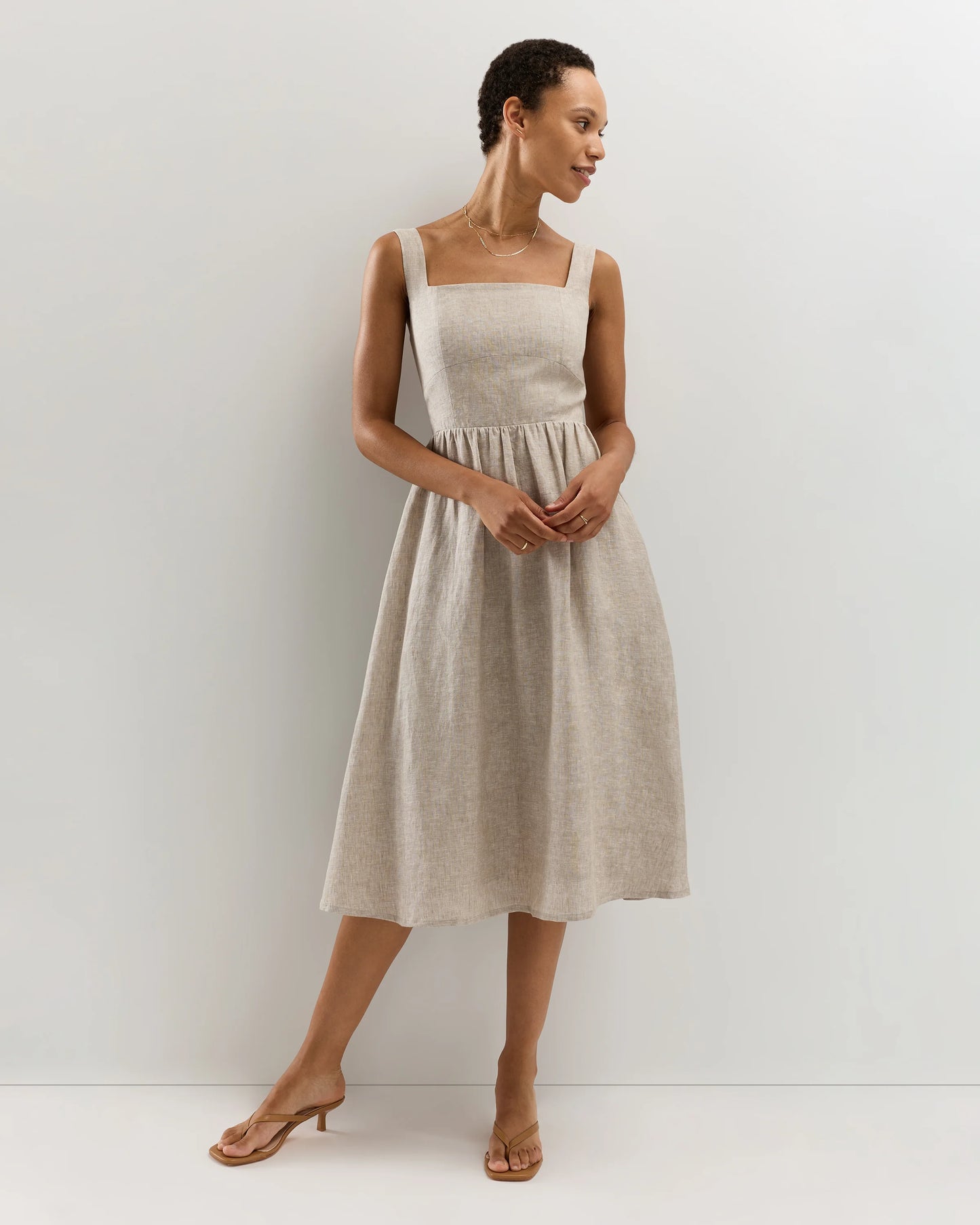 100% European Linen Fit & Flare Midi Dress - XS / Brick Red Heirloom Floral