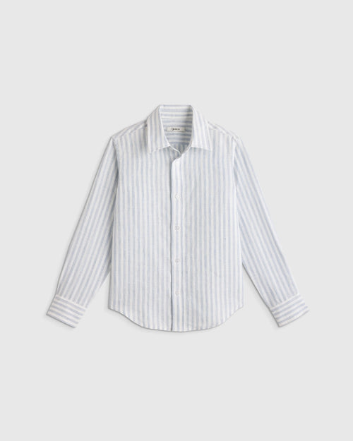 100% European Linen Long Sleeve Shirt - 2T / Sky Blue Mariner Stripe
