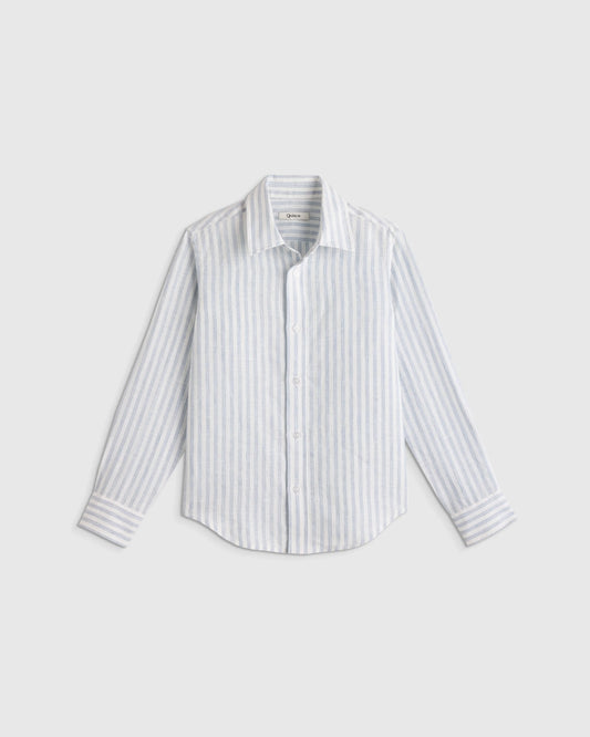 100% European Linen Long Sleeve Shirt - 2T / Sky Blue Mariner Stripe