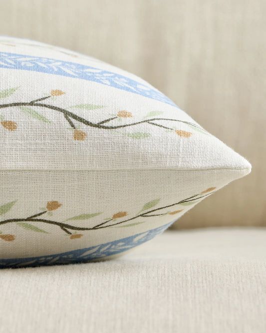 Floral Vine Cotton Pillow Cover (Set of 2) - 12x20 / Light Blue Stripe