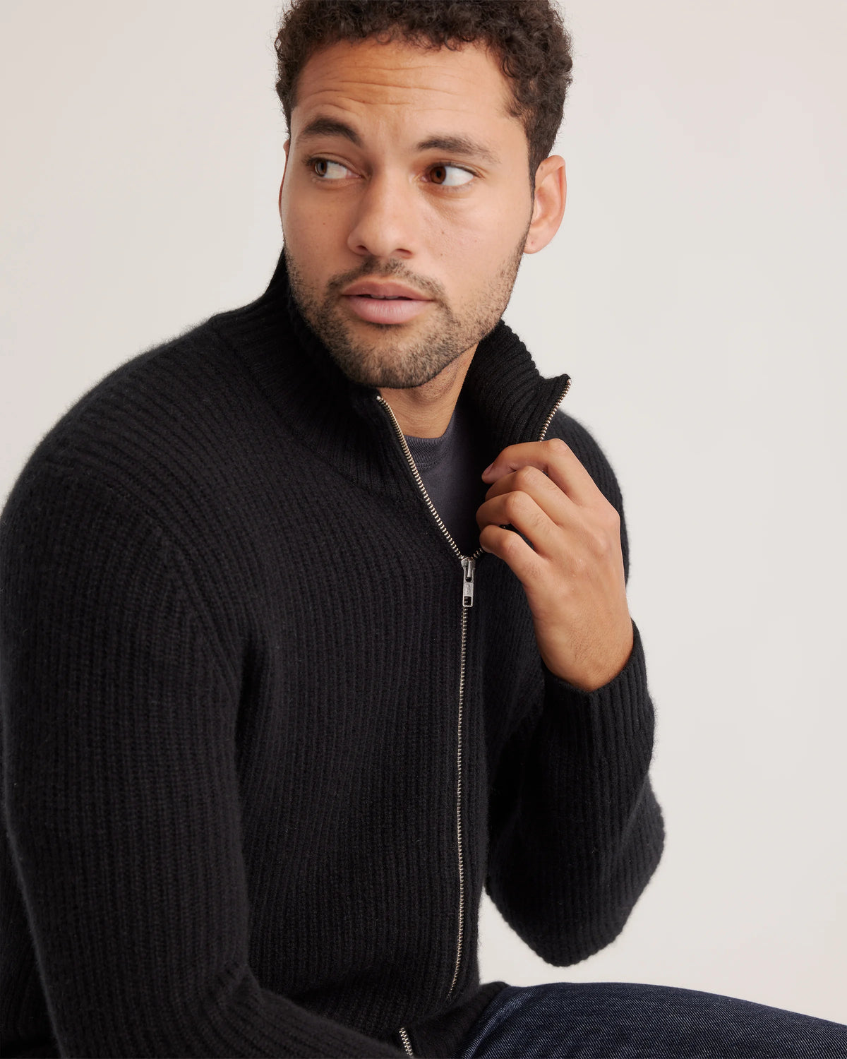 Mongolian Cashmere Fisherman Full Zip Sweater - S / Teak