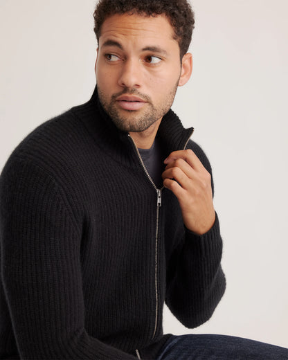 Mongolian Cashmere Fisherman Full Zip Sweater - S / Teak