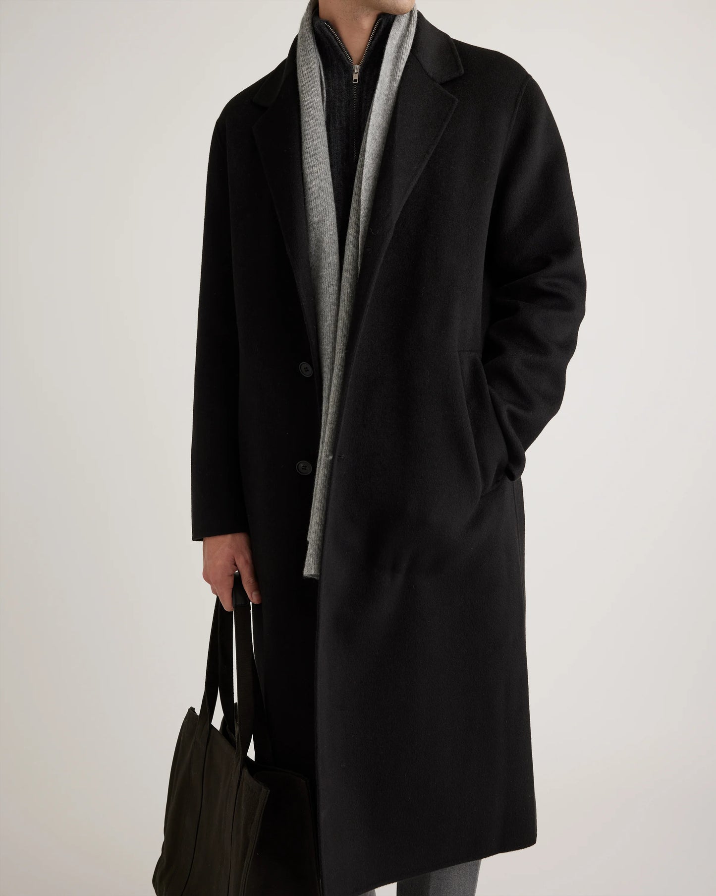 100% Mongolian Cashmere Double-Faced Overcoat - S / Black