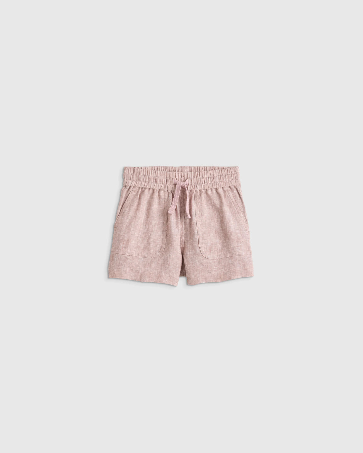 100% European Linen Drawstring Shorts - 2T / Vintage Pink Chambray