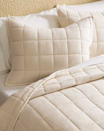Organic Cotton Gauze Box Quilt Sham Set - Standard / Mineral