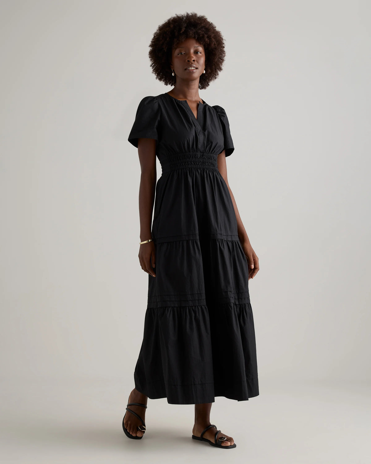 100% Organic Cotton Poplin Tiered Maxi Dress - XS / Riviera Blue Heirloom Floral