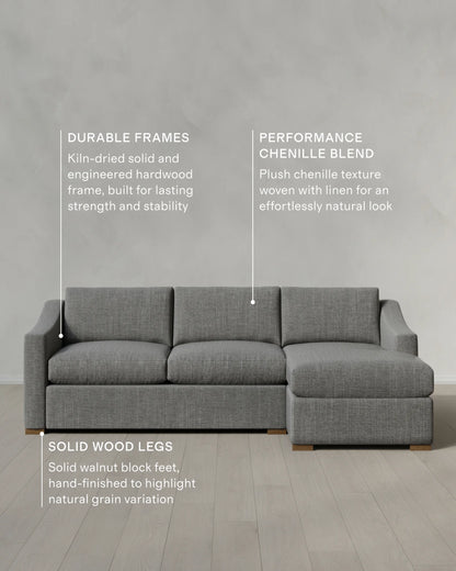 Hollis Slope Arm Chaise Sectional in Performance Chenille Linen Blend - 104" Right Arm / Snow