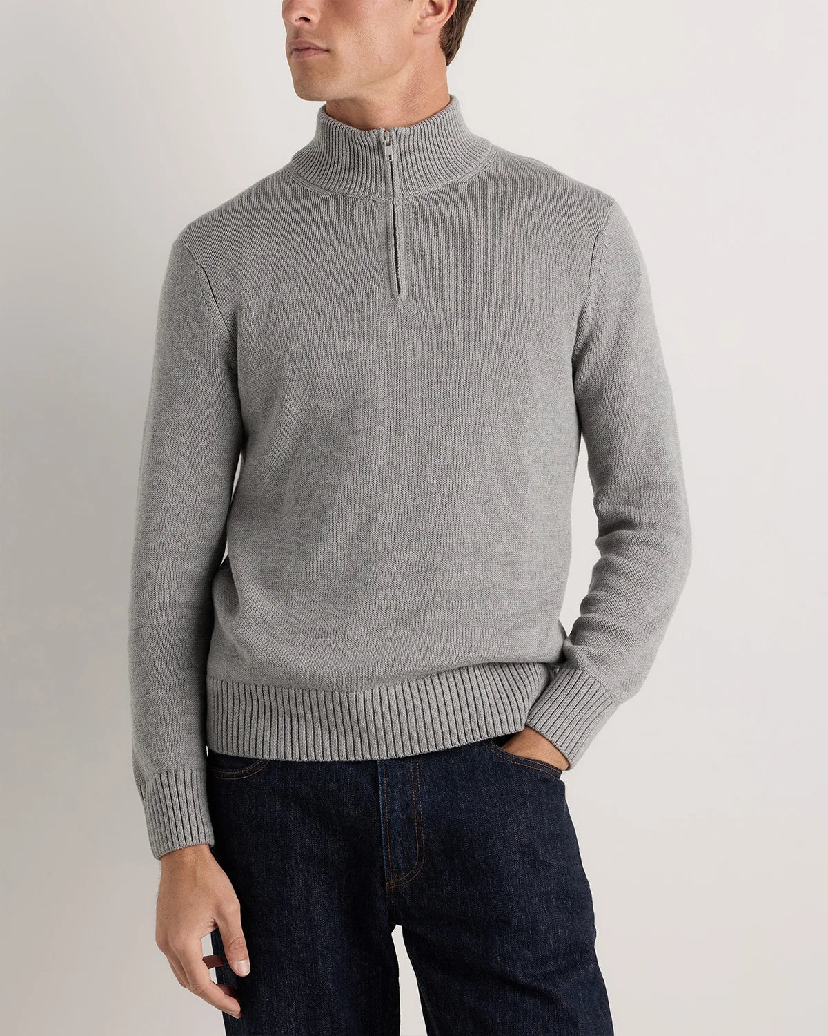 100% Organic Cotton Quarter-Zip Sweater - S / Moonstone Blue