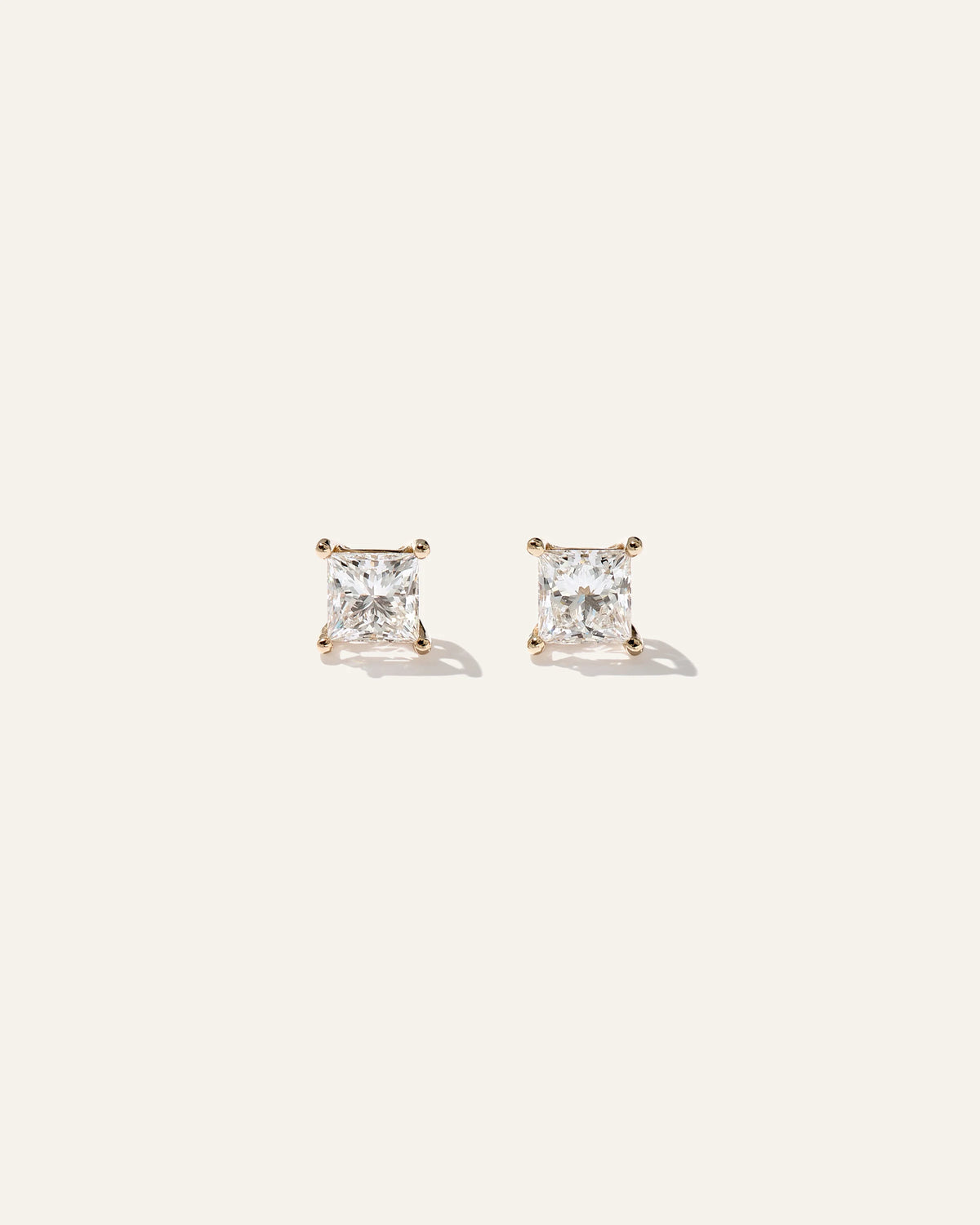 14K Gold Lab Grown Diamond Princess Solitaire Studs - 2ctw - One Size / Yellow Gold