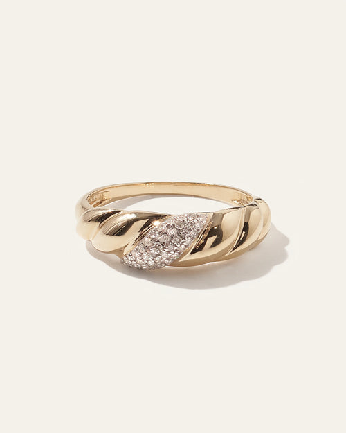 14K Gold Pave Diamond Croissant Dome Ring - 4 / Yellow Gold