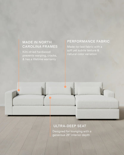 Ashford Deep Seat Chaise Sectional in Performance Basketweave - 119" Right Arm / Flax
