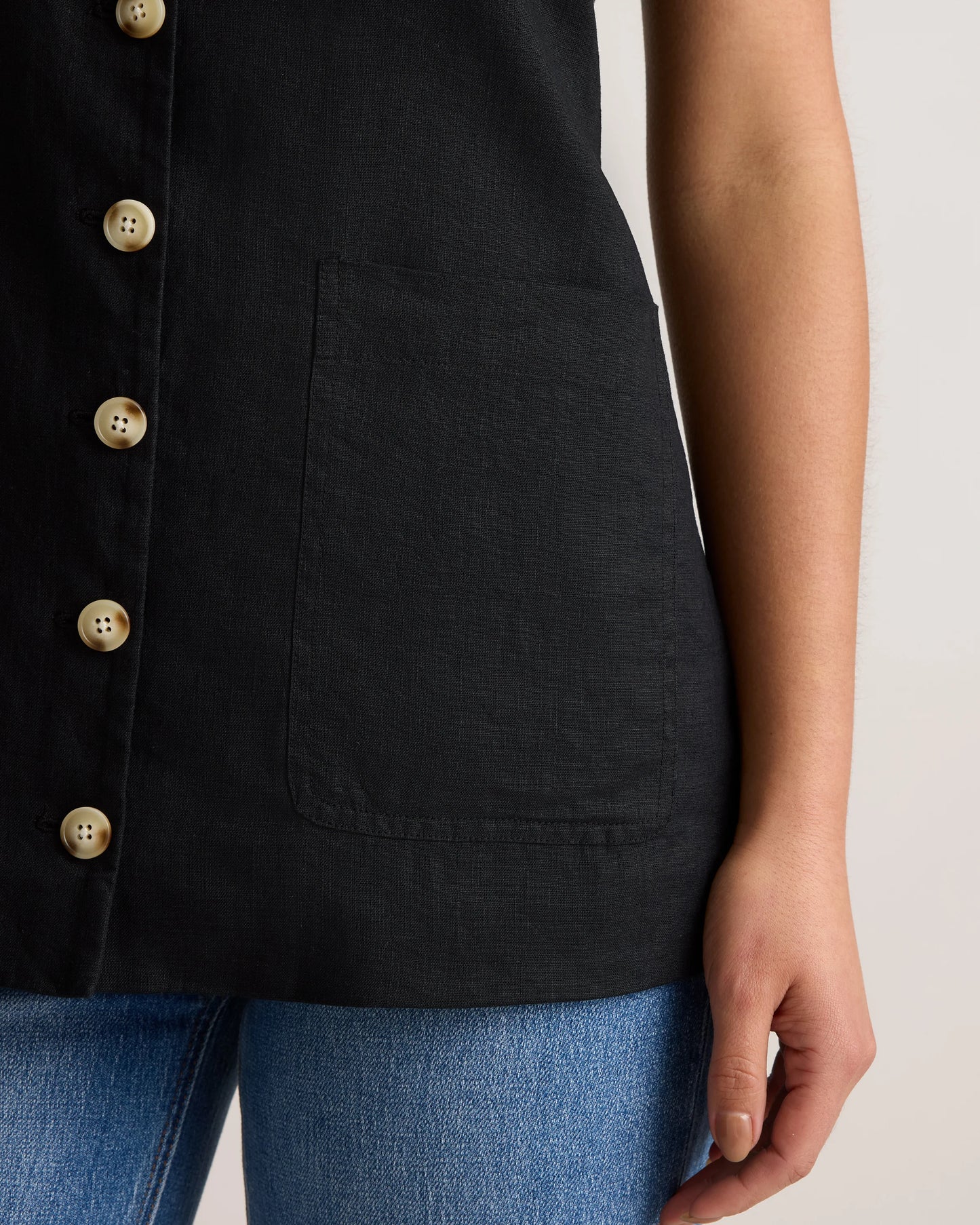 100% European Linen Longline Vest - XS / Taupe Brown Chambray