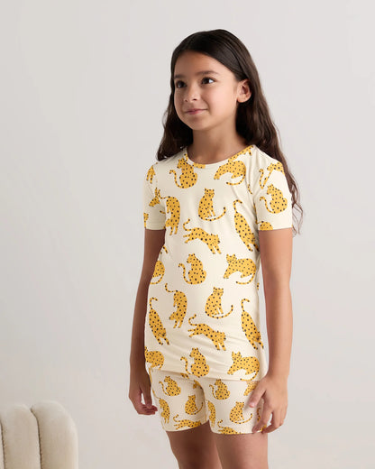 Bamboo Short Sleeve and Shorts Pajama Set - 6 / Lavender Hearts