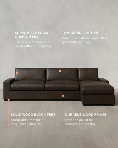 Stillman Chaise Sectional in Leather - 116" Right Arm / Auburn