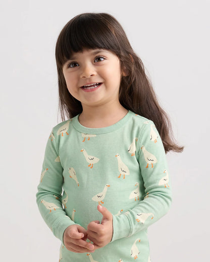 100% Organic Cotton Long Sleeve and Pant Pajama Set - 2T / Navy Stripe