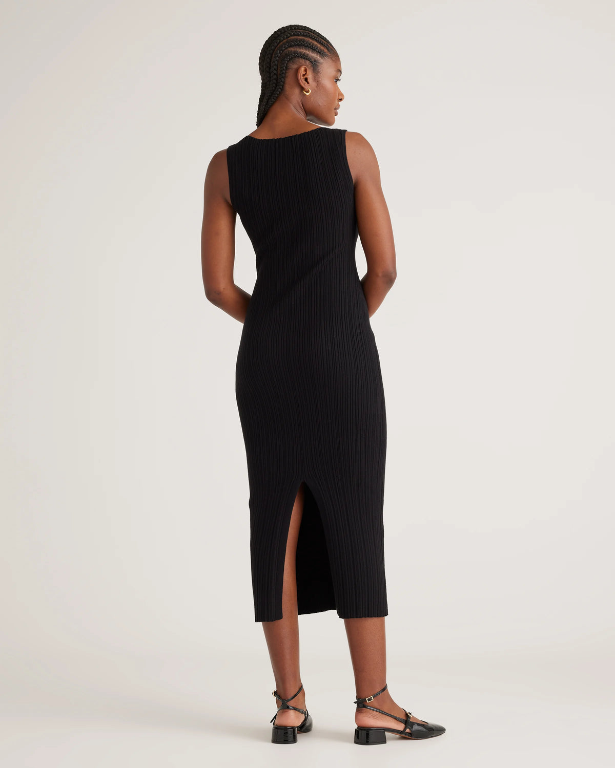 Cotton Cashmere Ribbed Sleeveless Midi Dress - XS / Heather Oatmeal