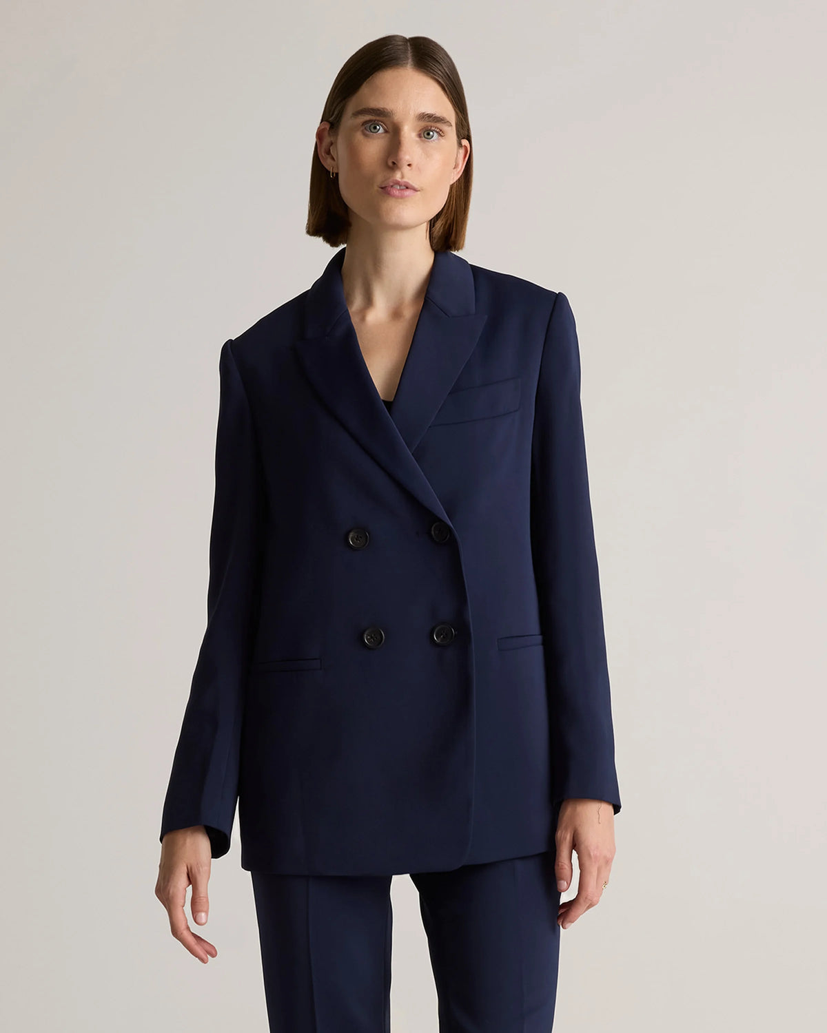 Stretch Crepe Relaxed Double-Breasted Blazer - XS / Sand